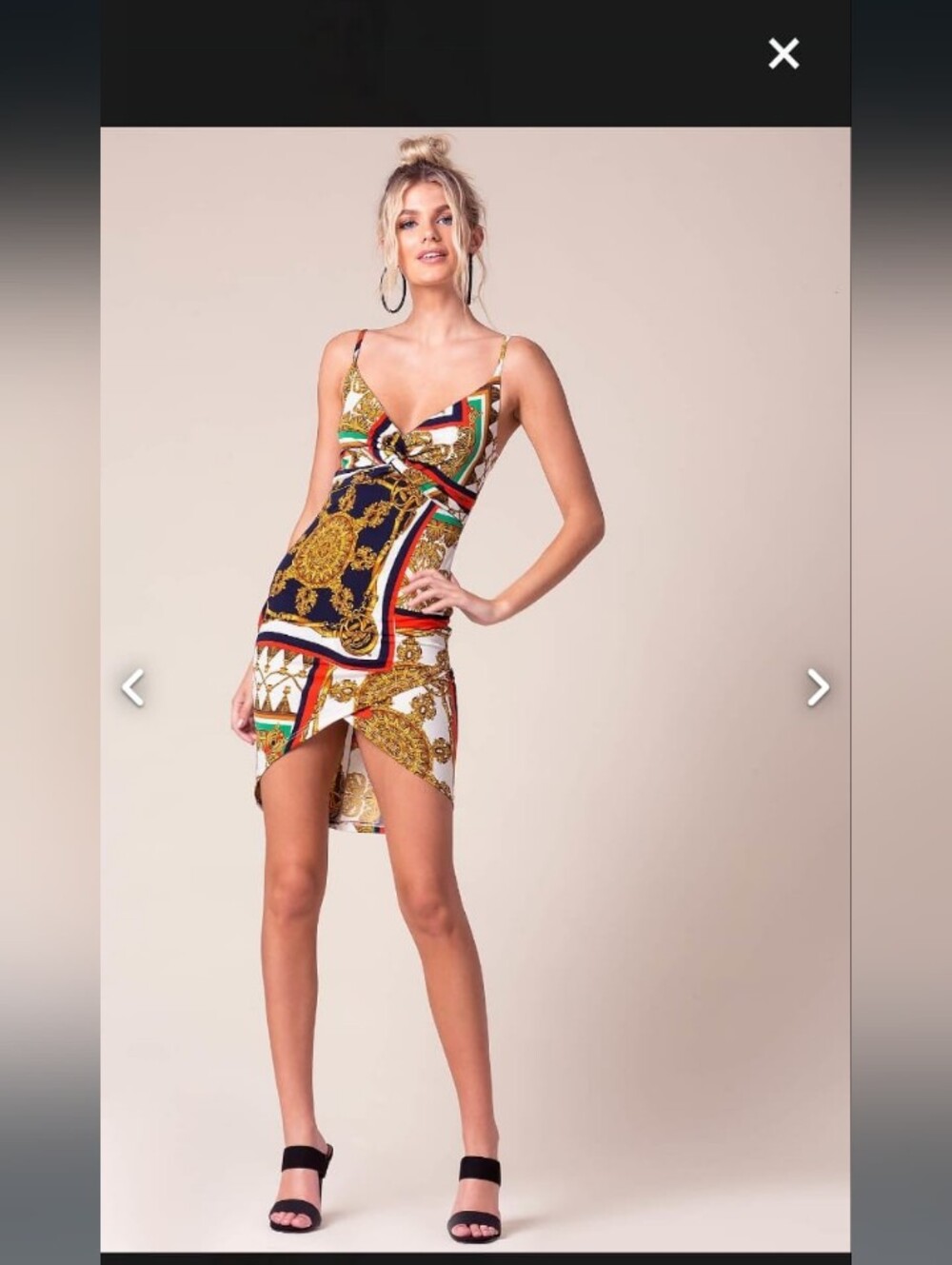 Privy Multi-Color Baroque Print Spaghetti Strap Mini Dress.